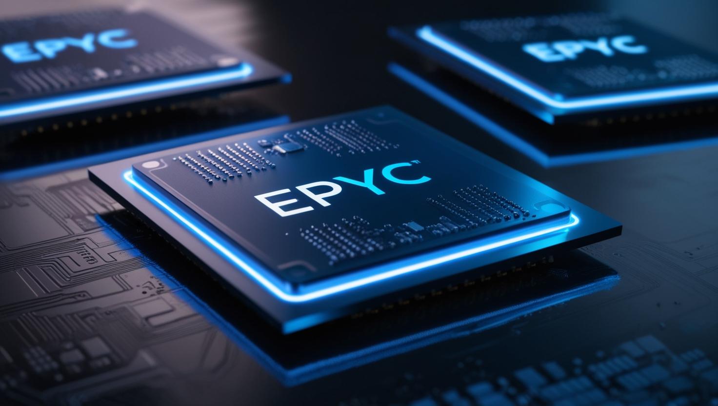 Close-up view of an AMD EPYC CPU