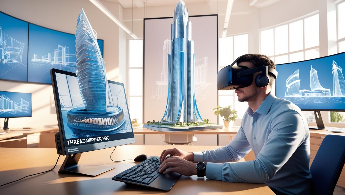 Engineer working on 3D models with a Threadripper PRO workstation